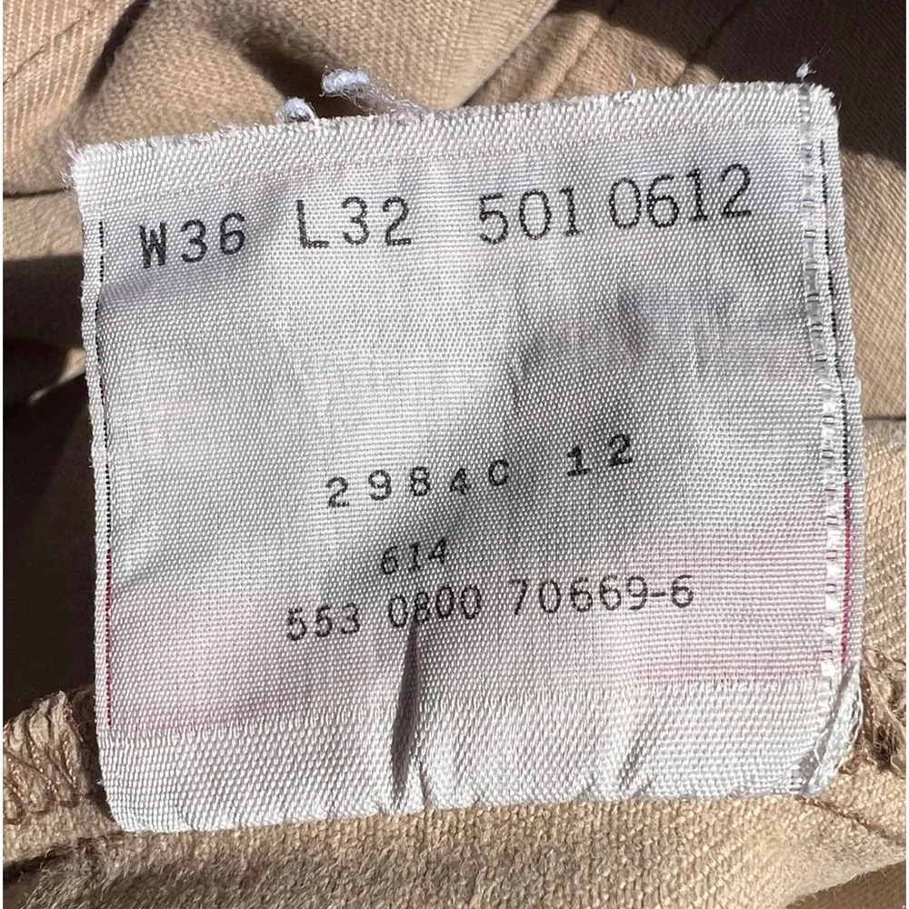 Vintage Levis 501 Tan Khaki Jeans Made in USA Button Fly Straight Leg 36x32